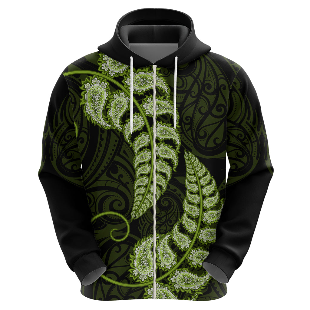 Green New Zealand Paisley Silver Fern Hoodie Aotearoa Maori - Vibe Hoodie Shop