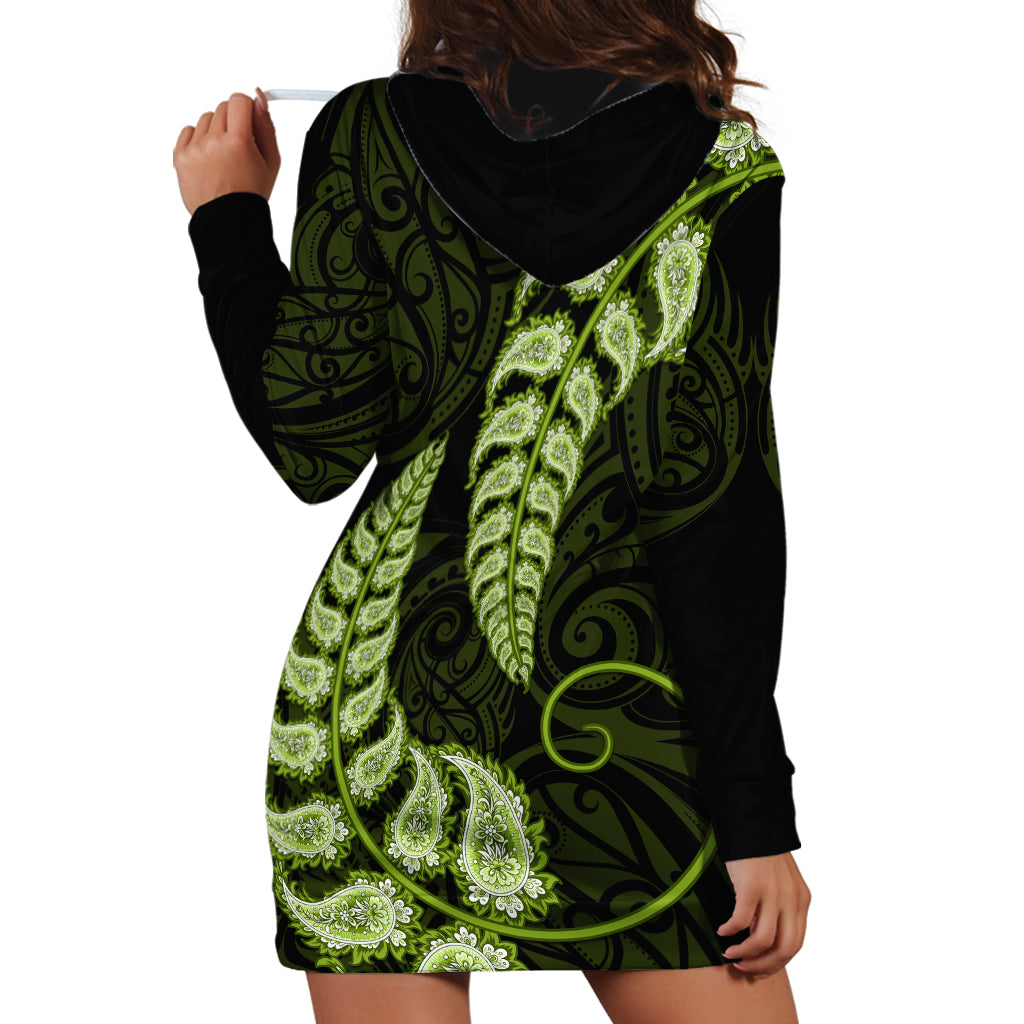 Green New Zealand Paisley Silver Fern Hoodie Dress Aotearoa Maori - Vibe Hoodie Shop