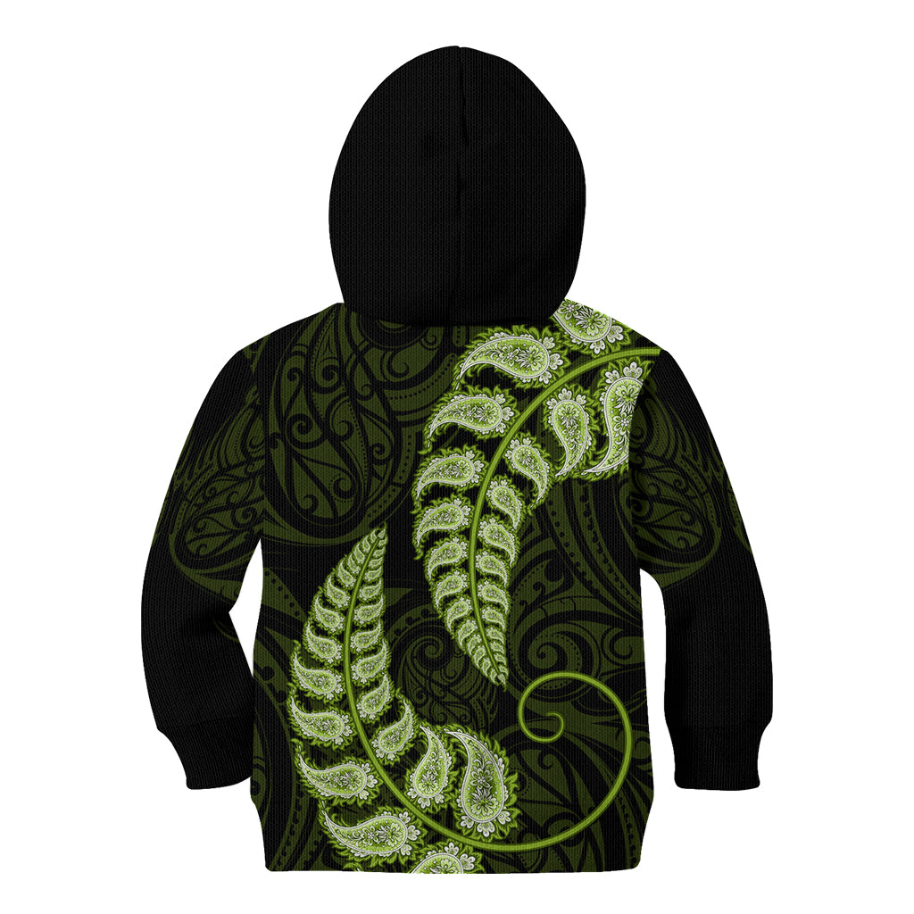 Green New Zealand Paisley Silver Fern Kid Hoodie Aotearoa Maori - Vibe Hoodie Shop