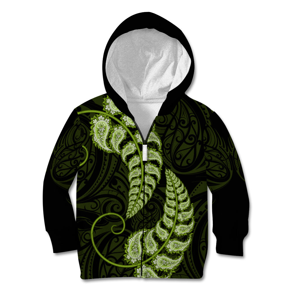 Green New Zealand Paisley Silver Fern Kid Hoodie Aotearoa Maori - Vibe Hoodie Shop