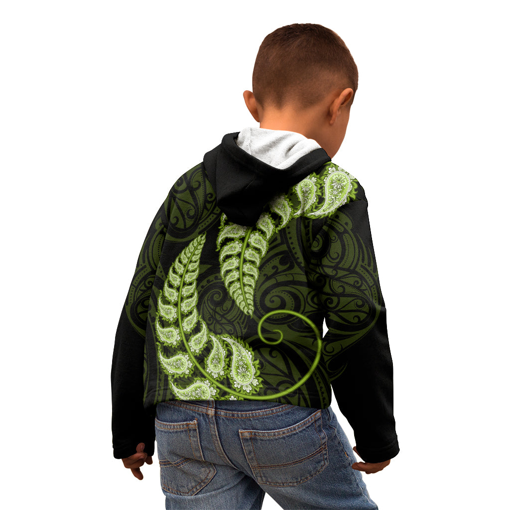 Green New Zealand Paisley Silver Fern Kid Hoodie Aotearoa Maori - Vibe Hoodie Shop