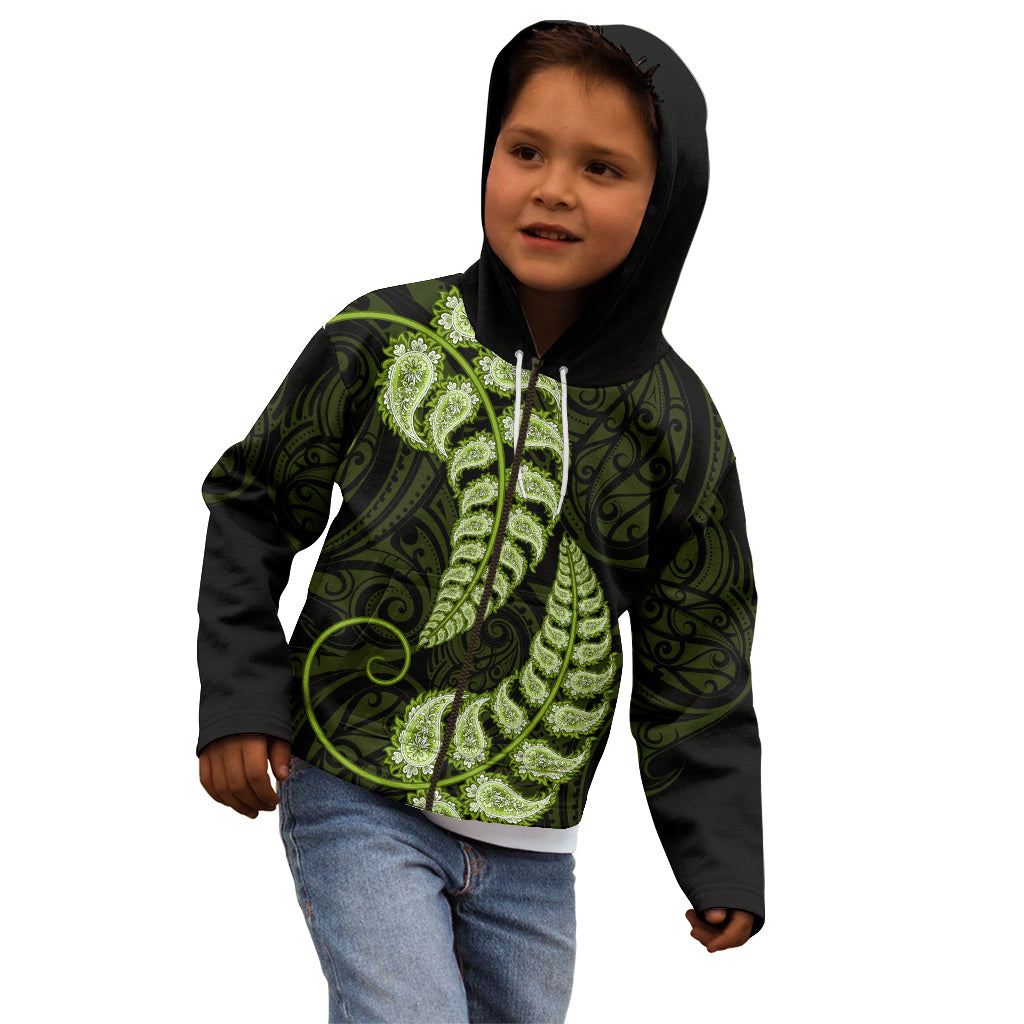 Green New Zealand Paisley Silver Fern Kid Hoodie Aotearoa Maori - Vibe Hoodie Shop