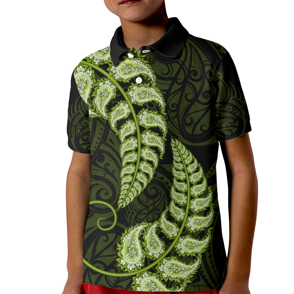 Green New Zealand Paisley Silver Fern Kid Polo Shirt Aotearoa Maori - Vibe Hoodie Shop