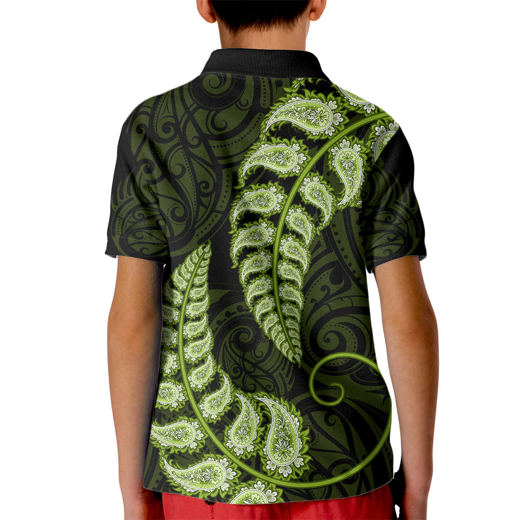 Green New Zealand Paisley Silver Fern Kid Polo Shirt Aotearoa Maori - Vibe Hoodie Shop