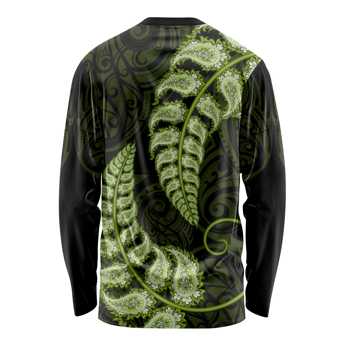 Green New Zealand Paisley Silver Fern Long Sleeve Shirt Aotearoa Maori - Vibe Hoodie Shop