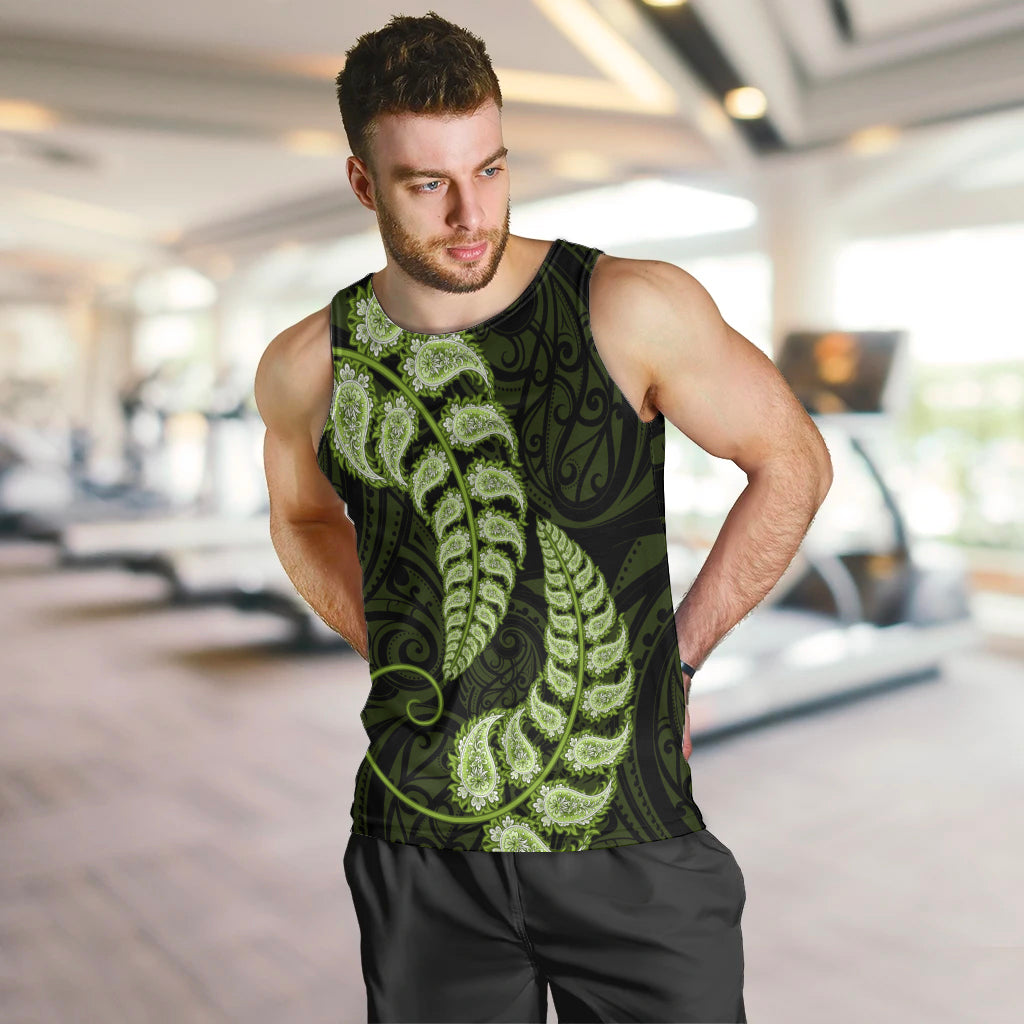 Green New Zealand Paisley Silver Fern Men Tank Top Aotearoa Maori - Vibe Hoodie Shop