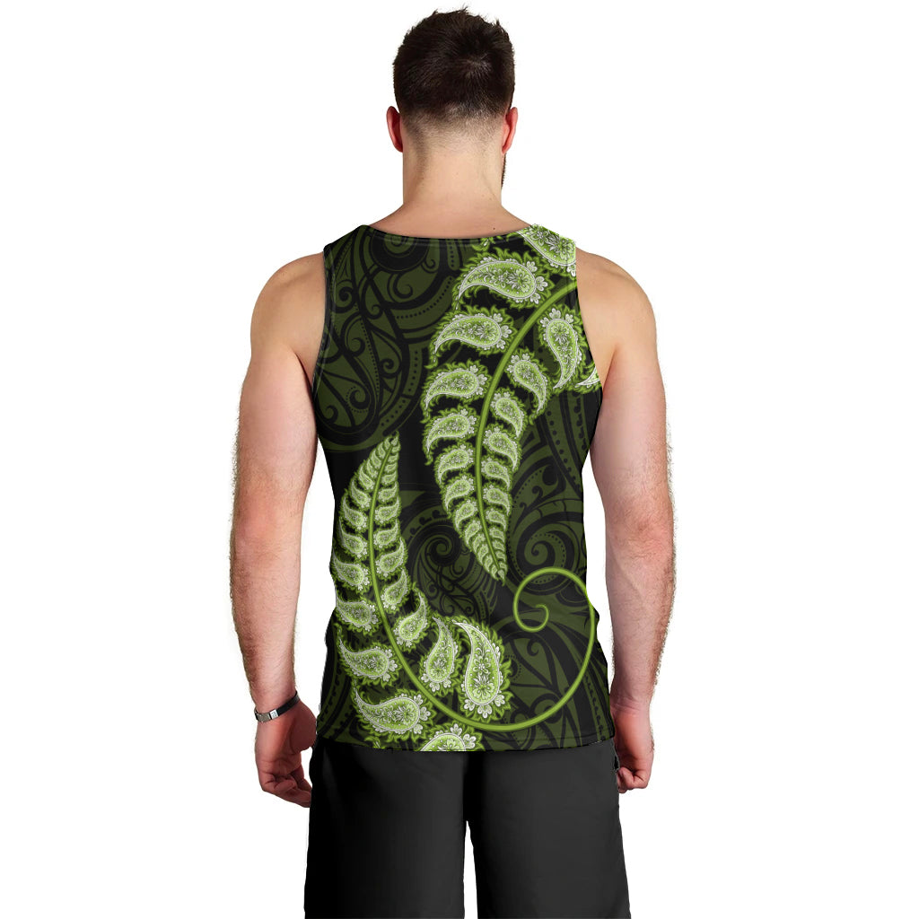 Green New Zealand Paisley Silver Fern Men Tank Top Aotearoa Maori - Vibe Hoodie Shop