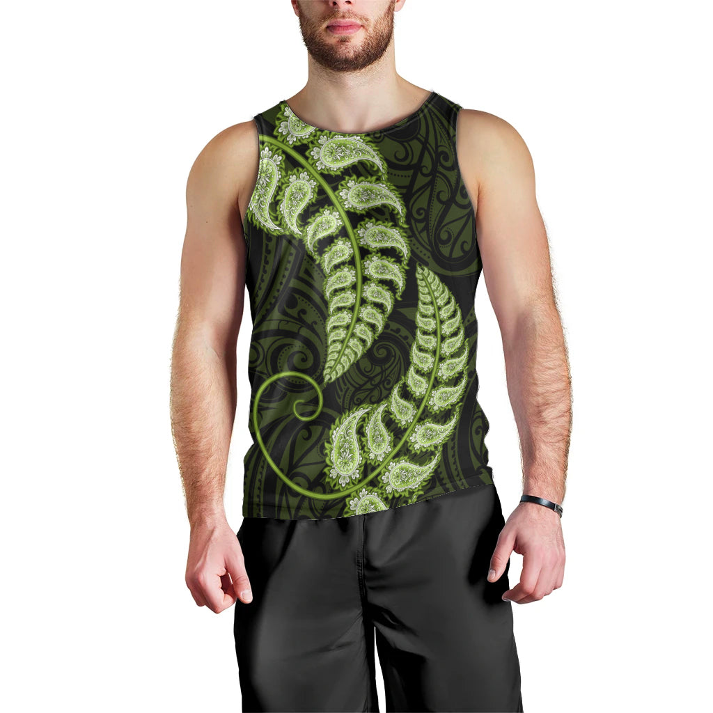 Green New Zealand Paisley Silver Fern Men Tank Top Aotearoa Maori - Vibe Hoodie Shop