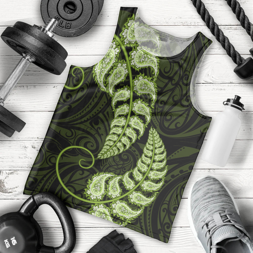 Green New Zealand Paisley Silver Fern Men Tank Top Aotearoa Maori - Vibe Hoodie Shop