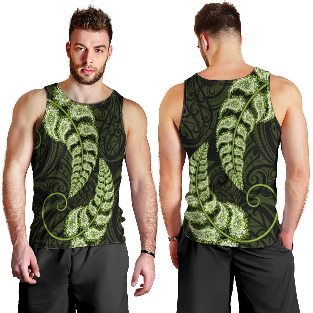 Green New Zealand Paisley Silver Fern Men Tank Top Aotearoa Maori - Vibe Hoodie Shop