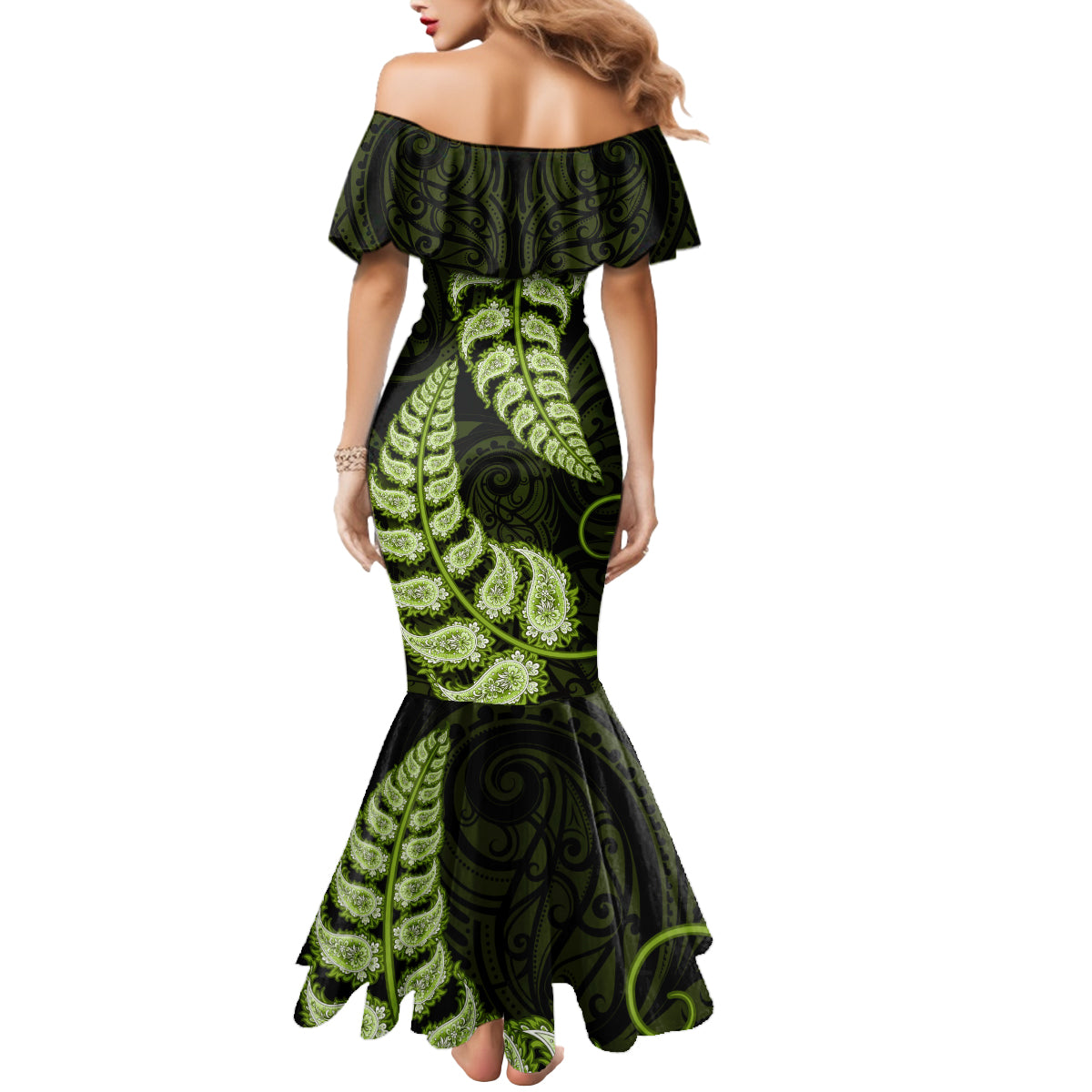 green-new-zealand-paisley-silver-fern-mermaid-dress-aotearoa-maori