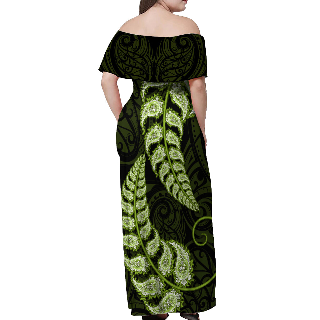 green-new-zealand-paisley-silver-fern-off-shoulder-maxi-dress-aotearoa-maori