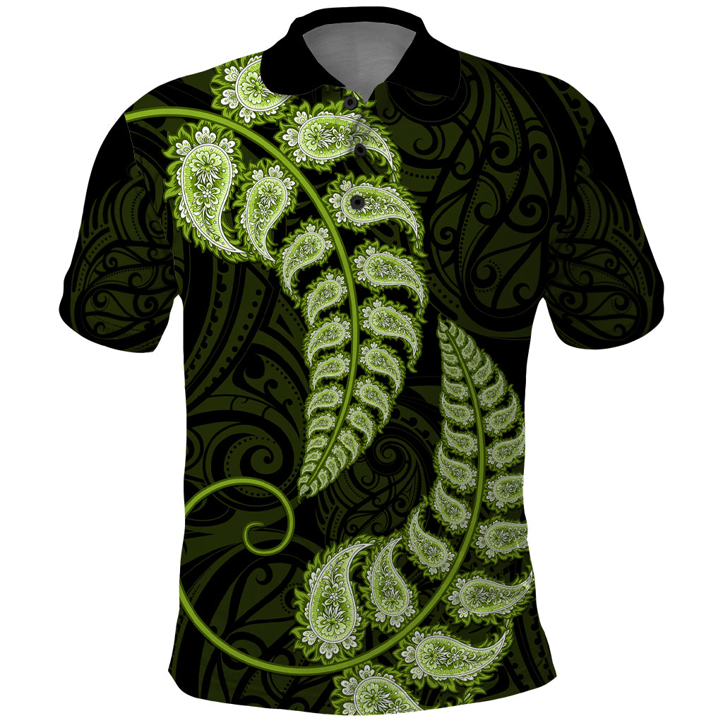 Green New Zealand Paisley Silver Fern Polo Shirt Aotearoa Maori - Vibe Hoodie Shop