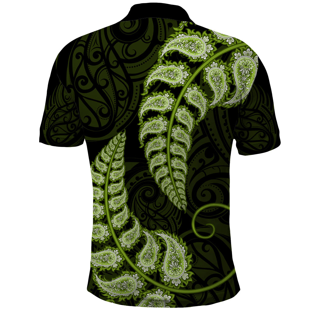 Green New Zealand Paisley Silver Fern Polo Shirt Aotearoa Maori - Vibe Hoodie Shop