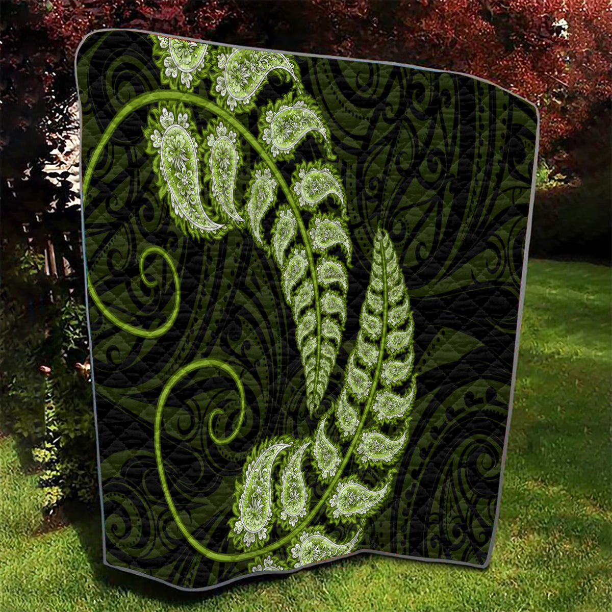 Green New Zealand Paisley Silver Fern Quilt Aotearoa Maori - Vibe Hoodie Shop