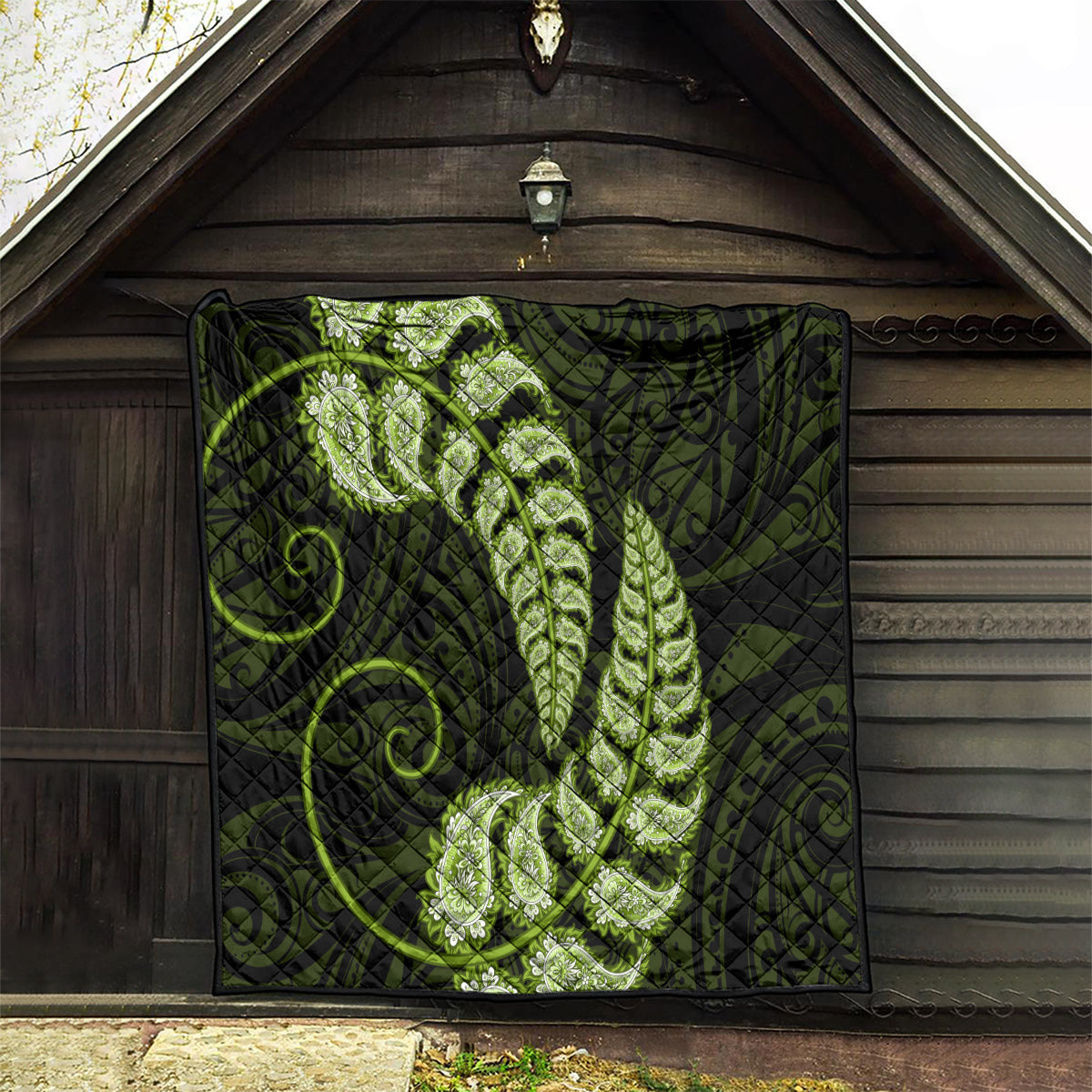 Green New Zealand Paisley Silver Fern Quilt Aotearoa Maori - Vibe Hoodie Shop