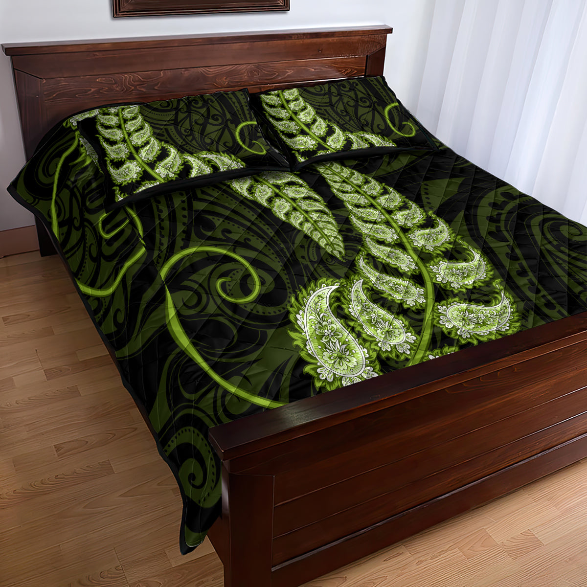 Green New Zealand Paisley Silver Fern Quilt Bed Set Aotearoa Maori - Vibe Hoodie Shop