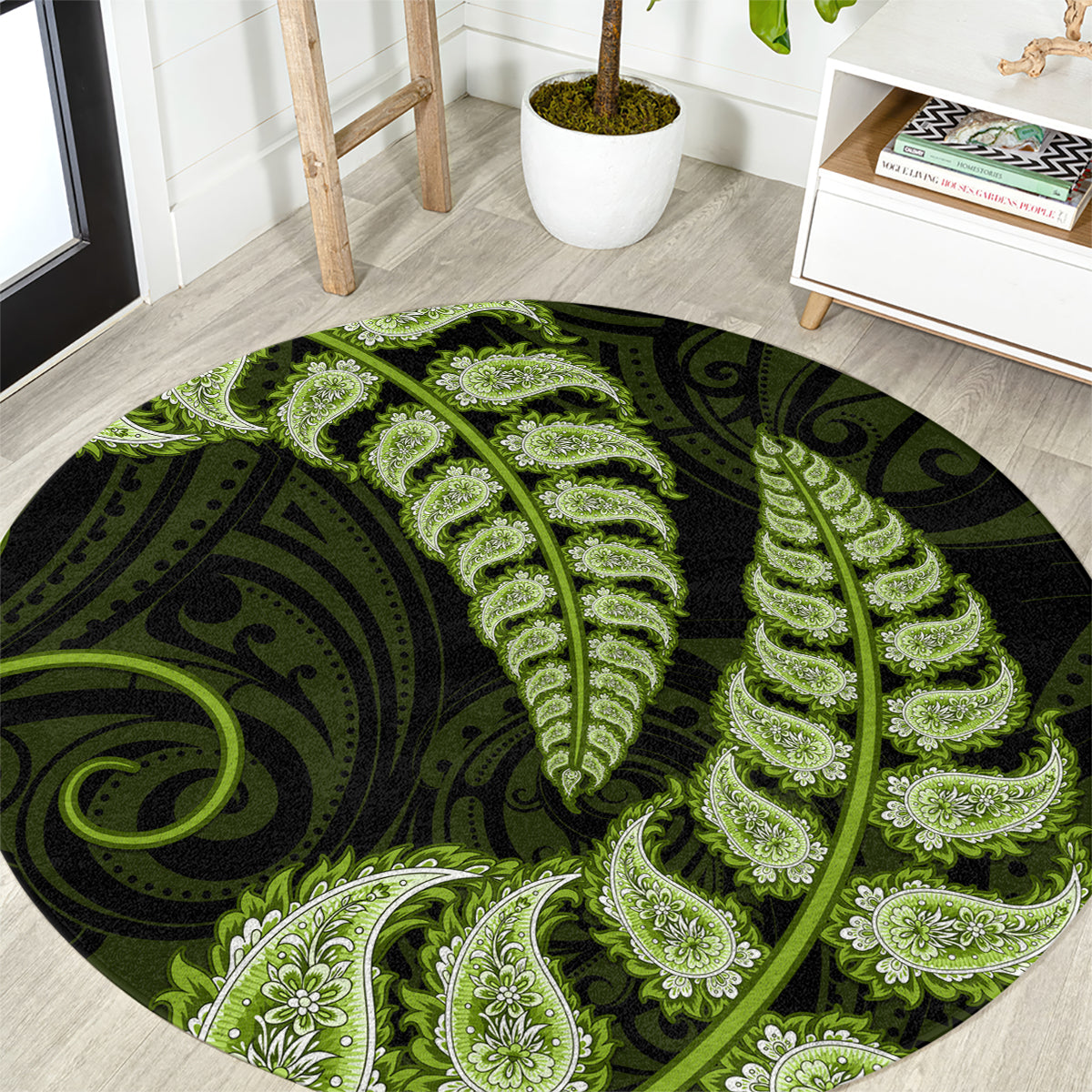 green-new-zealand-paisley-silver-fern-round-carpet-aotearoa-maori