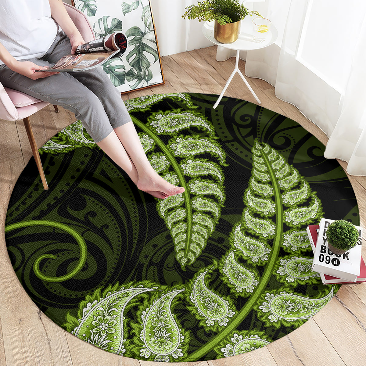 green-new-zealand-paisley-silver-fern-round-carpet-aotearoa-maori