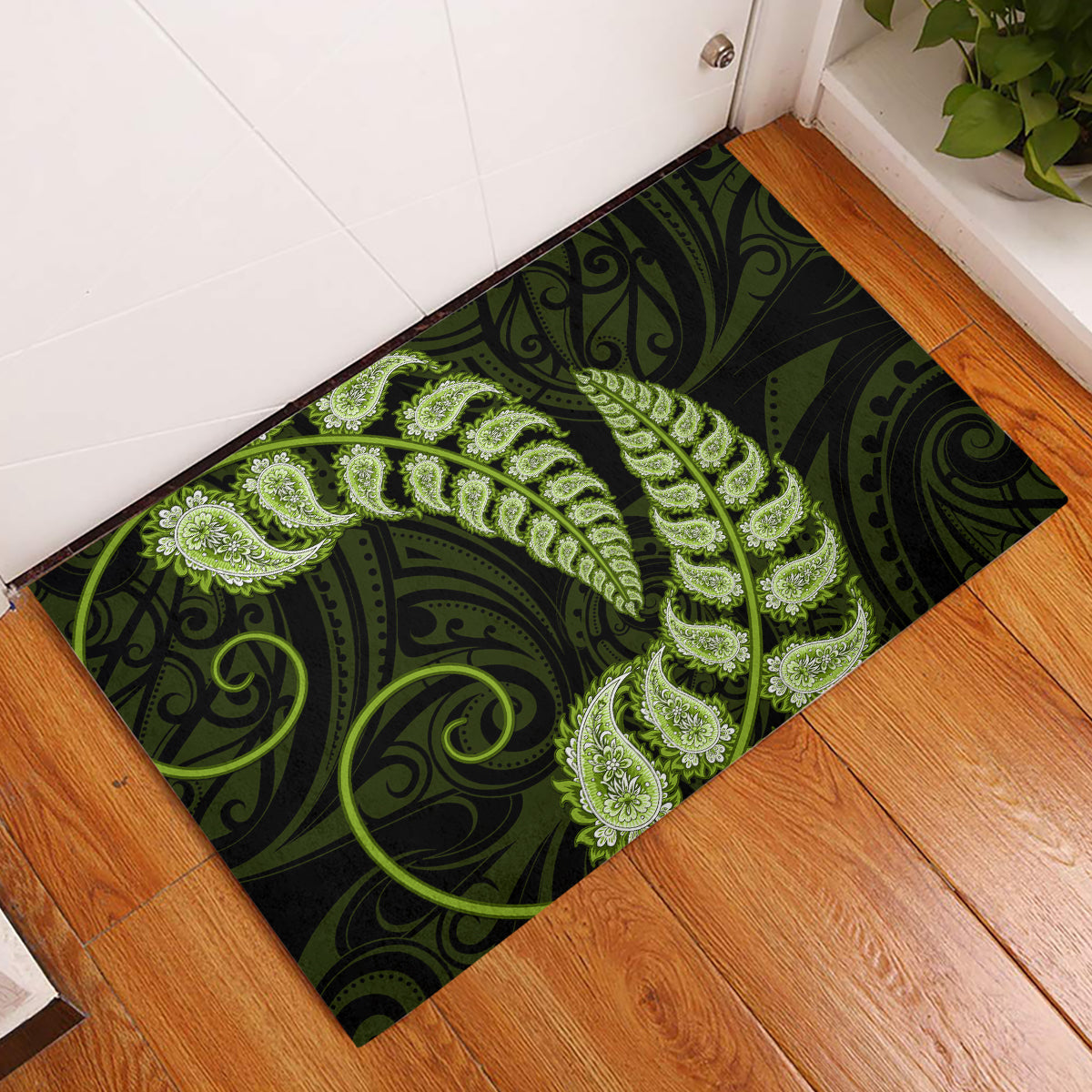 green-new-zealand-paisley-silver-fern-rubber-doormat-aotearoa-maori