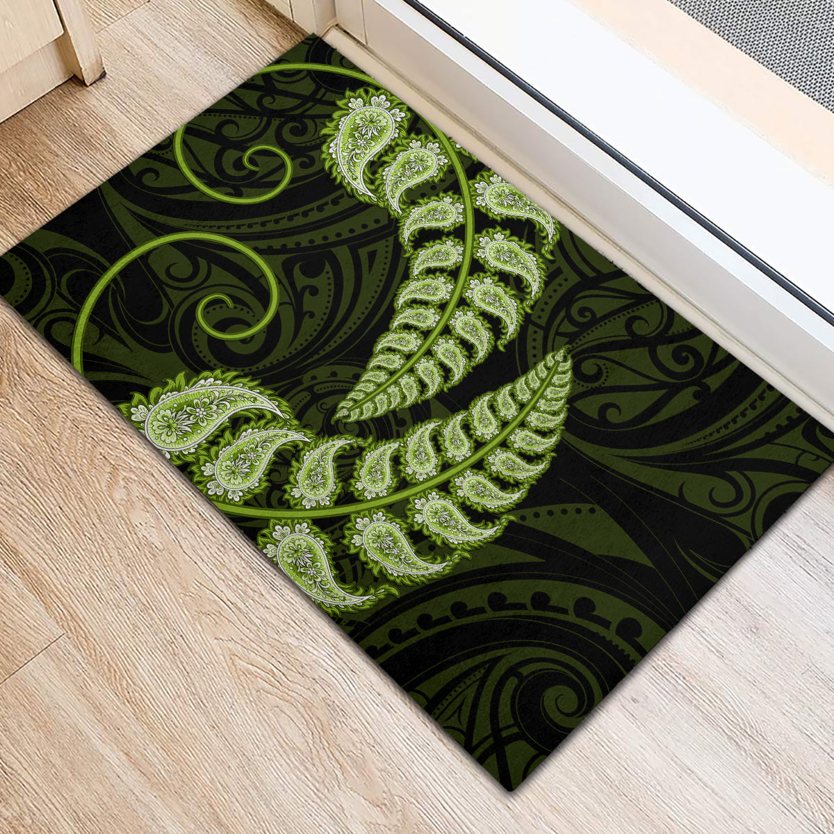 green-new-zealand-paisley-silver-fern-rubber-doormat-aotearoa-maori