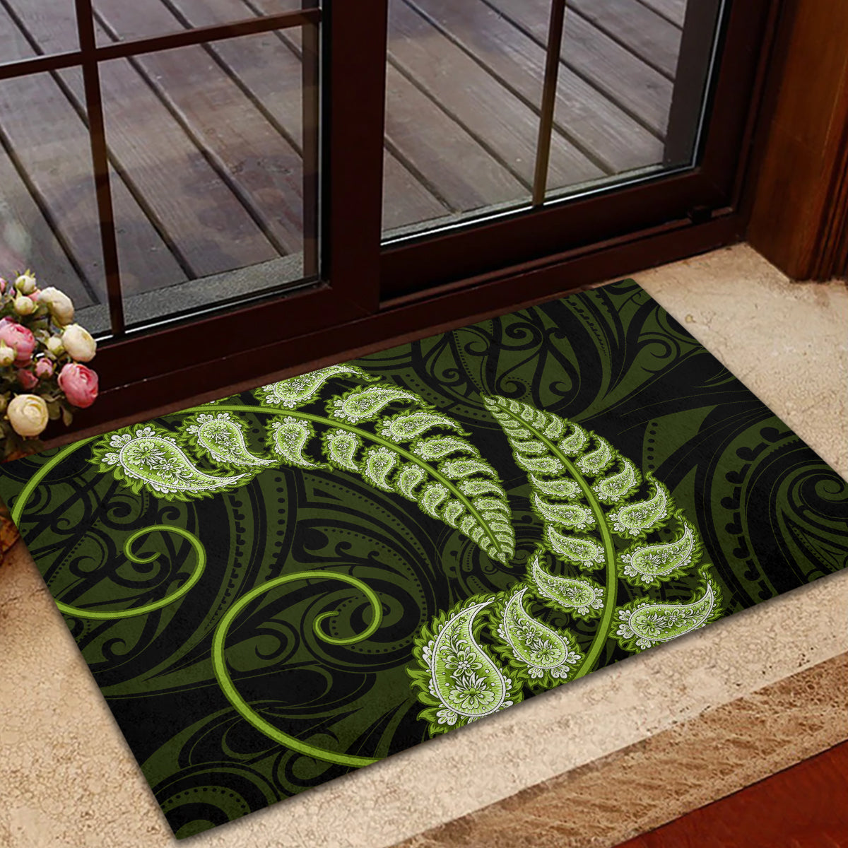 green-new-zealand-paisley-silver-fern-rubber-doormat-aotearoa-maori