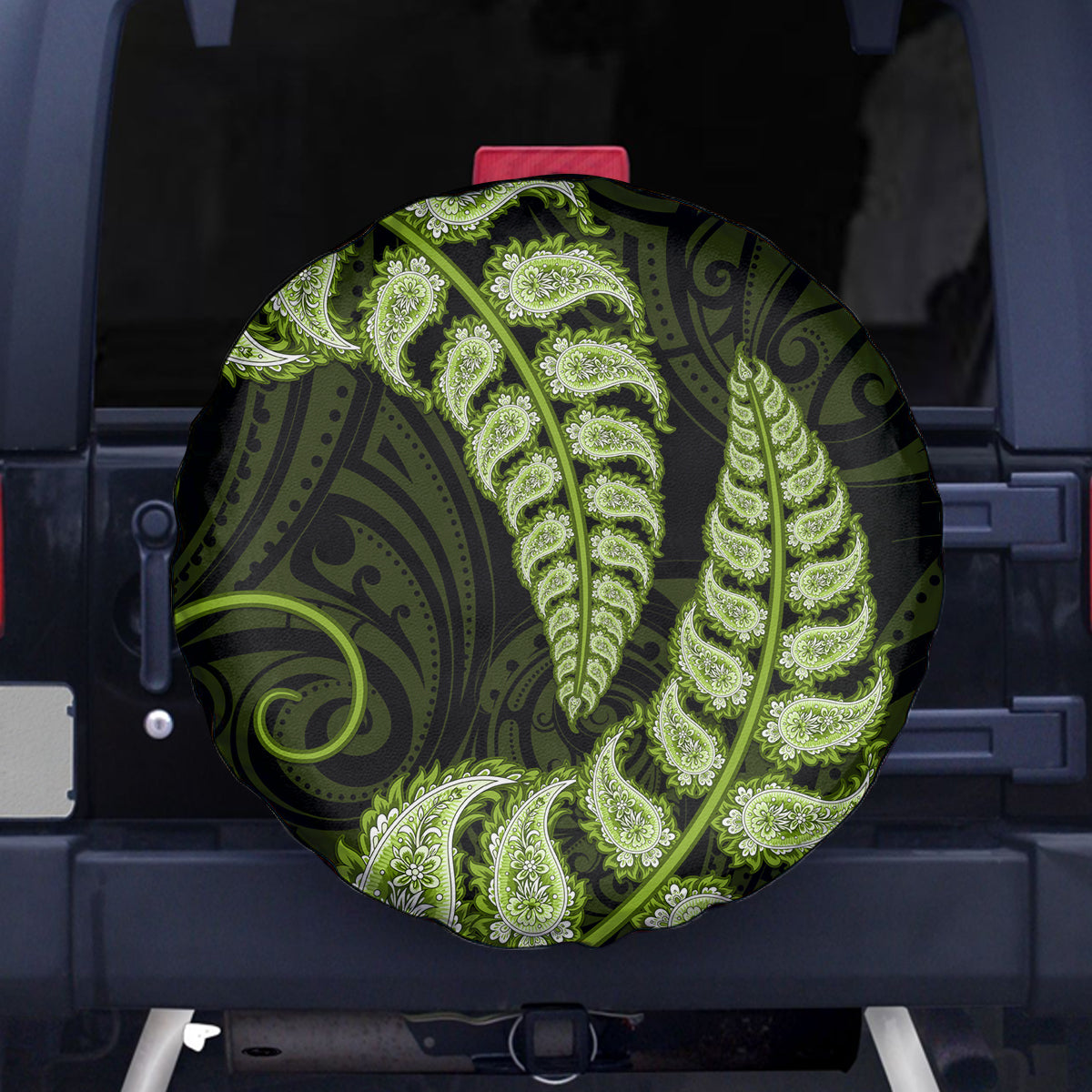 Green New Zealand Paisley Silver Fern Spare Tire Cover Aotearoa Maori - Vibe Hoodie Shop