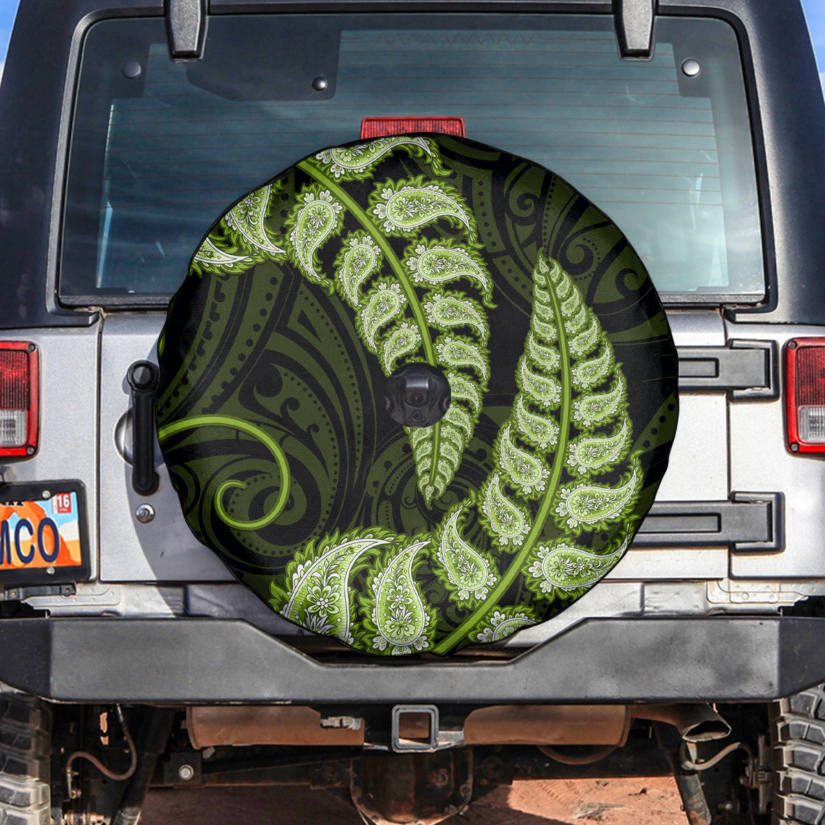 Green New Zealand Paisley Silver Fern Spare Tire Cover Aotearoa Maori - Vibe Hoodie Shop