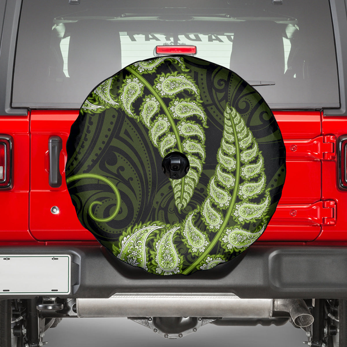 Green New Zealand Paisley Silver Fern Spare Tire Cover Aotearoa Maori - Vibe Hoodie Shop