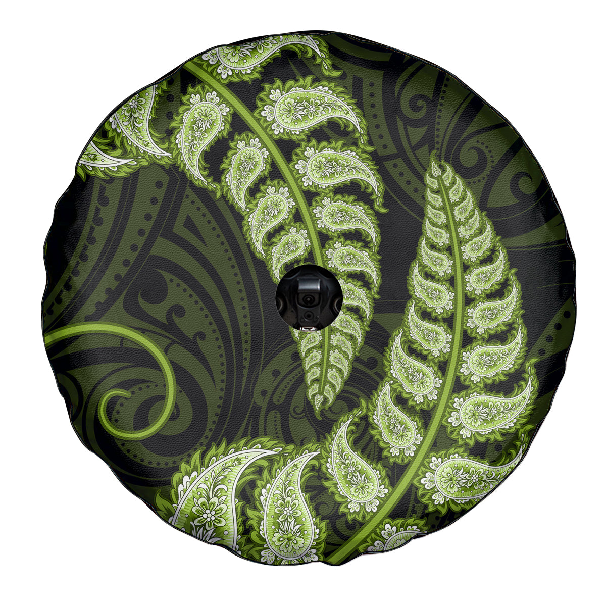 Green New Zealand Paisley Silver Fern Spare Tire Cover Aotearoa Maori - Vibe Hoodie Shop