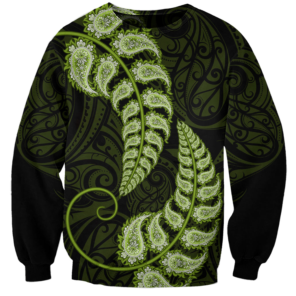 Green New Zealand Paisley Silver Fern Sweatshirt Aotearoa Maori - Vibe Hoodie Shop