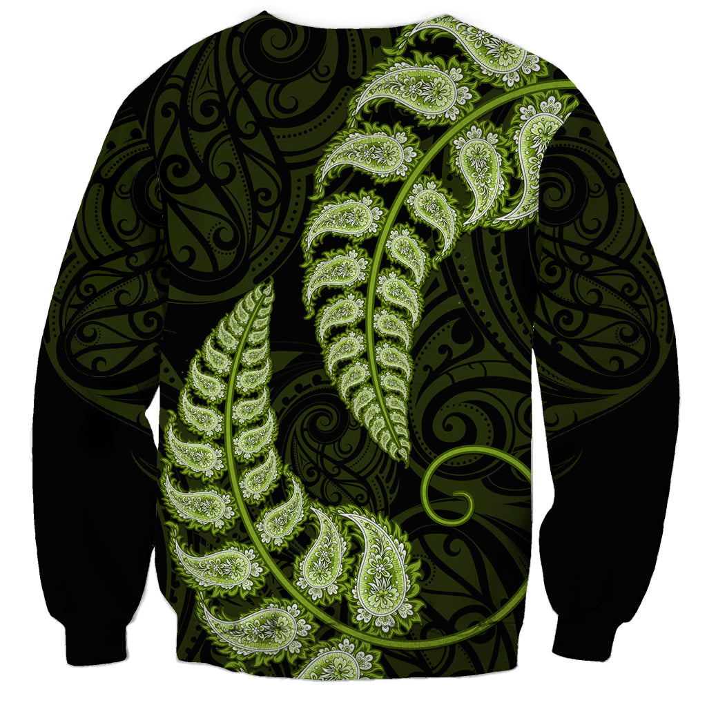 Green New Zealand Paisley Silver Fern Sweatshirt Aotearoa Maori - Vibe Hoodie Shop