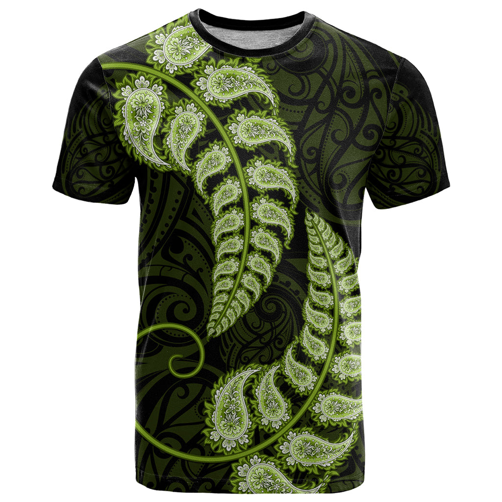 Green New Zealand Paisley Silver Fern T Shirt Aotearoa Maori - Vibe Hoodie Shop