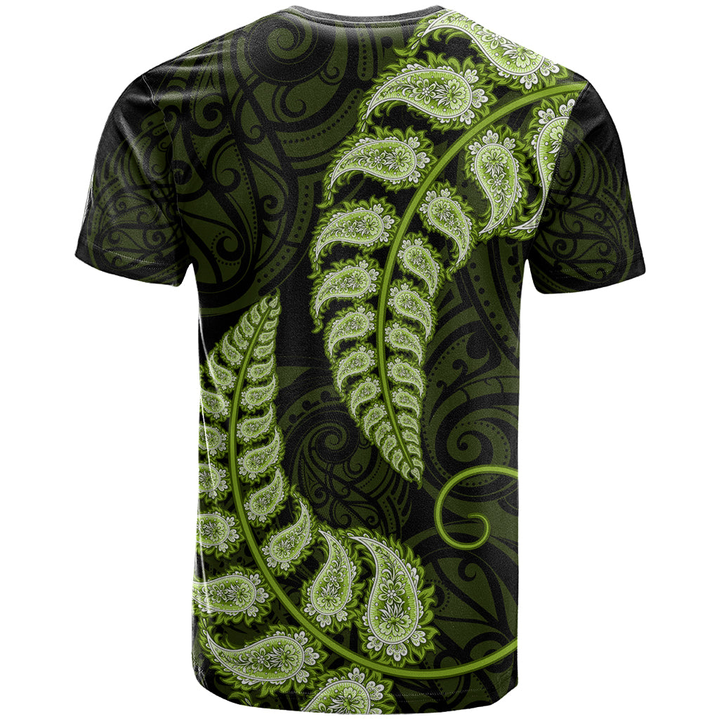 Green New Zealand Paisley Silver Fern T Shirt Aotearoa Maori - Vibe Hoodie Shop