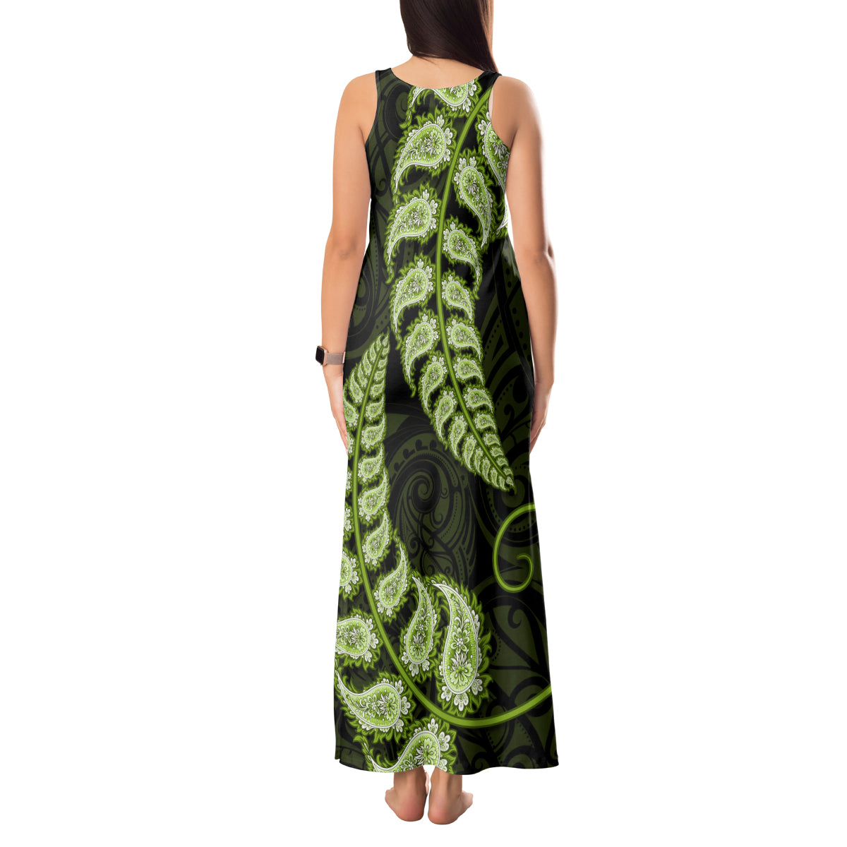 green-new-zealand-paisley-silver-fern-tank-maxi-dress-aotearoa-maori