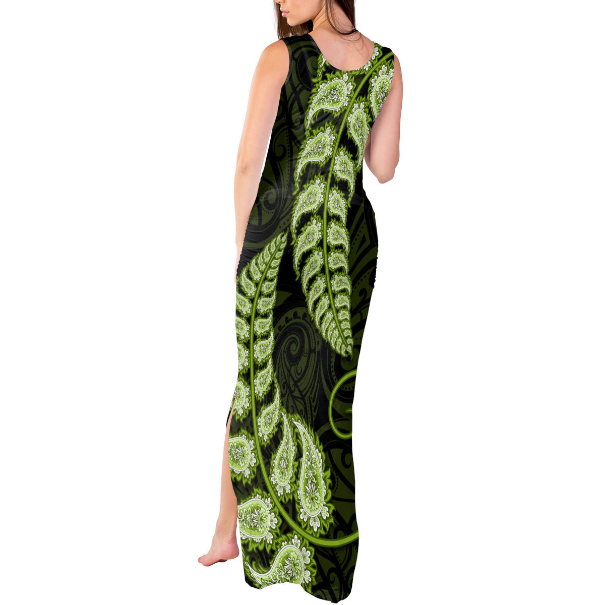 green-new-zealand-paisley-silver-fern-tank-maxi-dress-aotearoa-maori