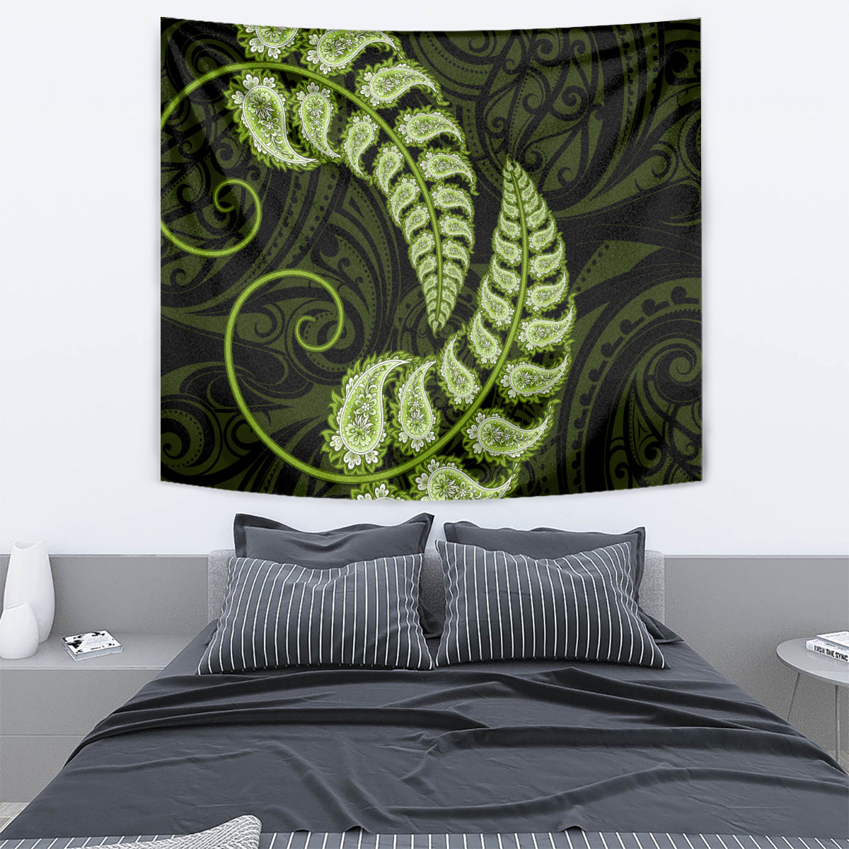 Green New Zealand Paisley Silver Fern Tapestry Aotearoa Maori - Vibe Hoodie Shop