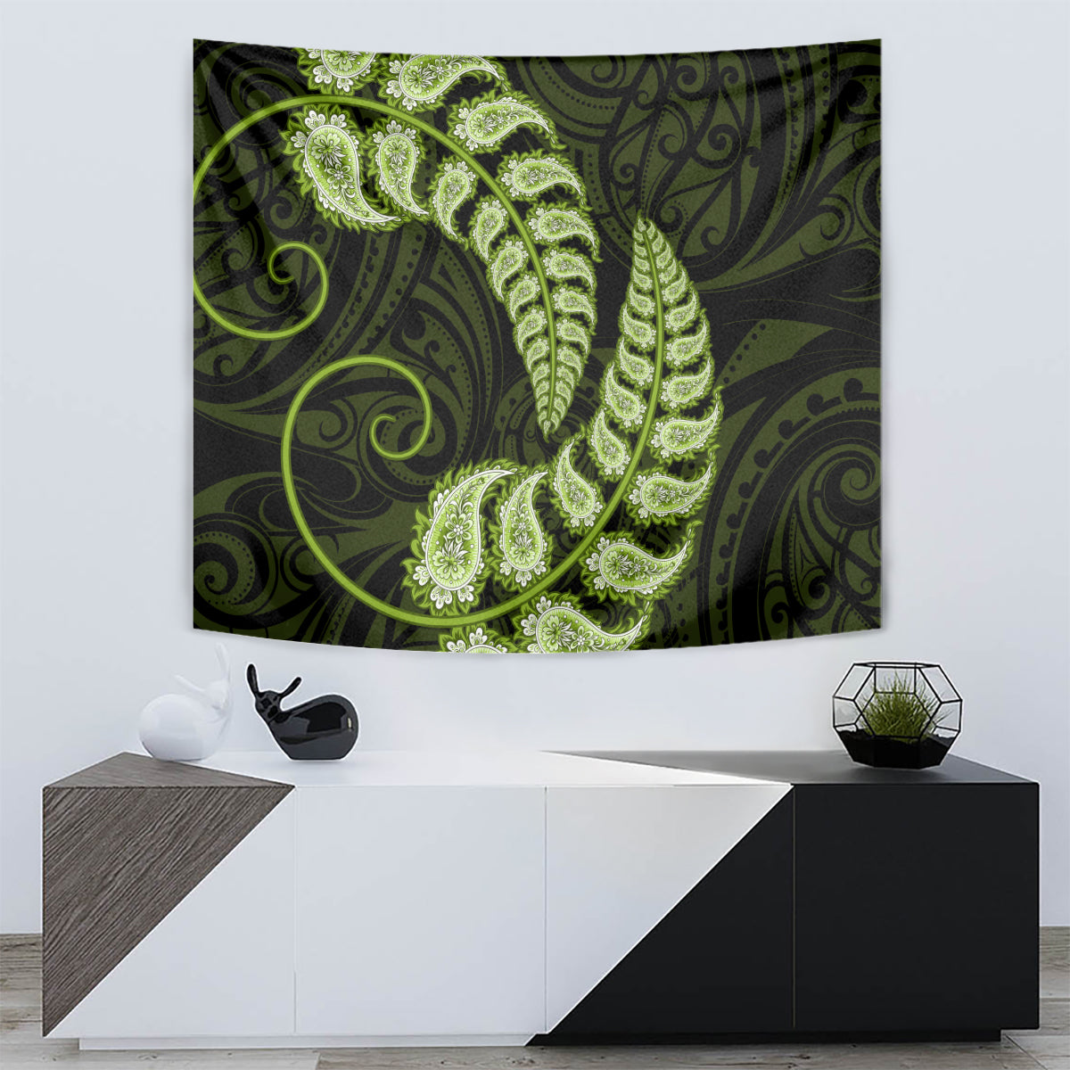 Green New Zealand Paisley Silver Fern Tapestry Aotearoa Maori - Vibe Hoodie Shop