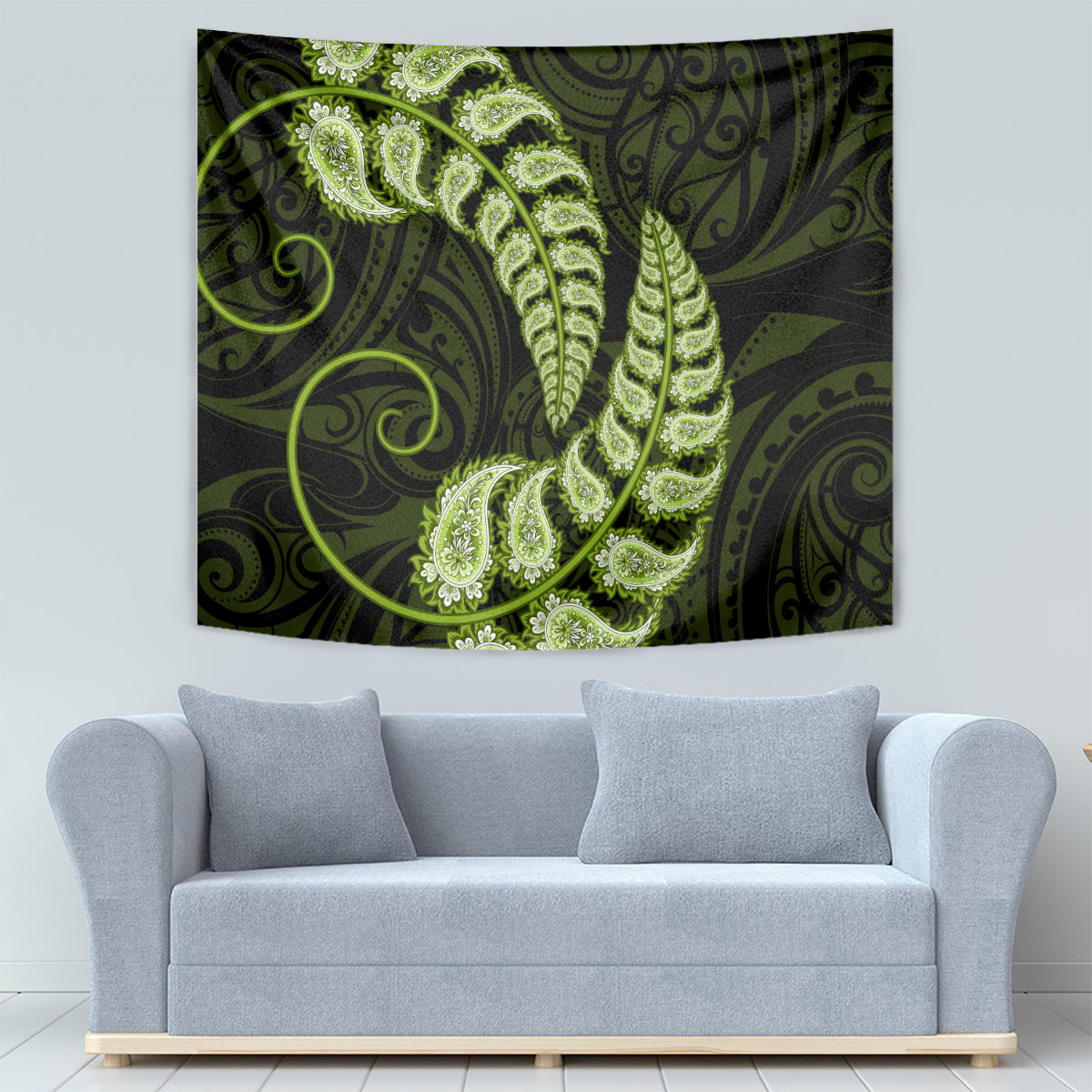 Green New Zealand Paisley Silver Fern Tapestry Aotearoa Maori - Vibe Hoodie Shop