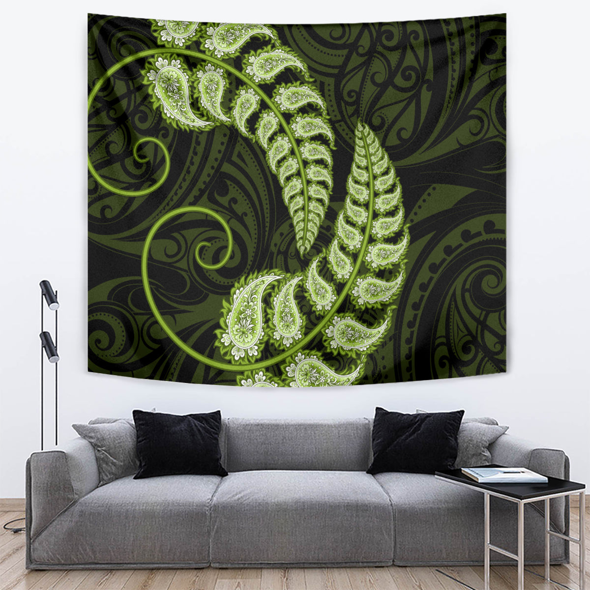 Green New Zealand Paisley Silver Fern Tapestry Aotearoa Maori - Vibe Hoodie Shop