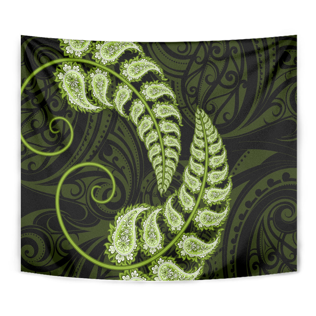 Green New Zealand Paisley Silver Fern Tapestry Aotearoa Maori - Vibe Hoodie Shop