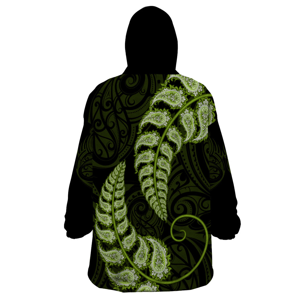 Green New Zealand Paisley Silver Fern Wearable Blanket Hoodie Aotearoa Maori - Vibe Hoodie Shop