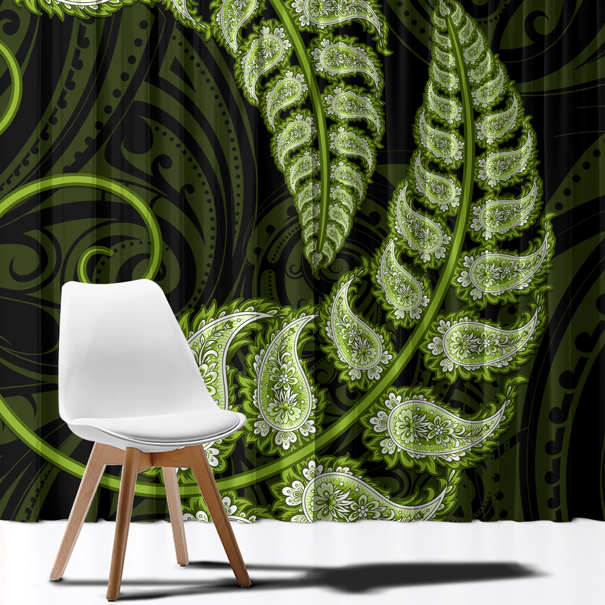 green-new-zealand-paisley-silver-fern-window-curtain-aotearoa-maori