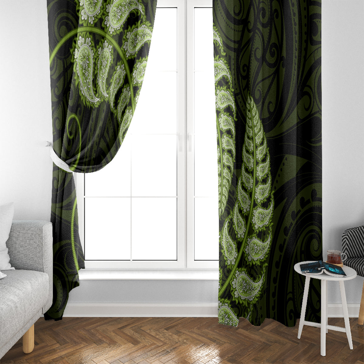 green-new-zealand-paisley-silver-fern-window-curtain-aotearoa-maori