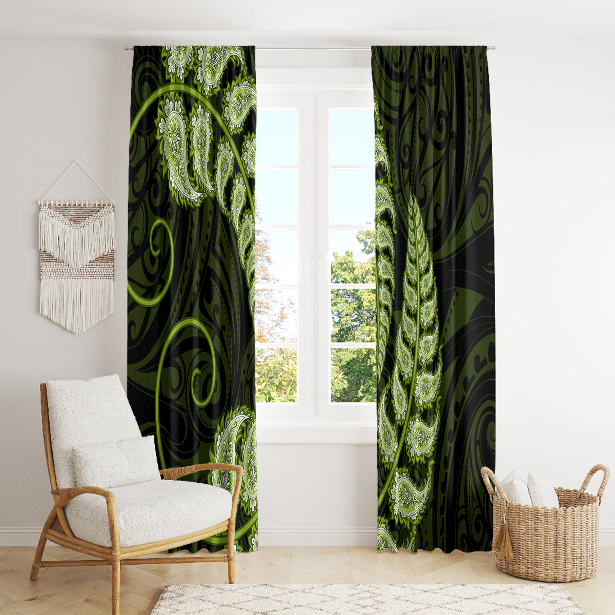 green-new-zealand-paisley-silver-fern-window-curtain-aotearoa-maori