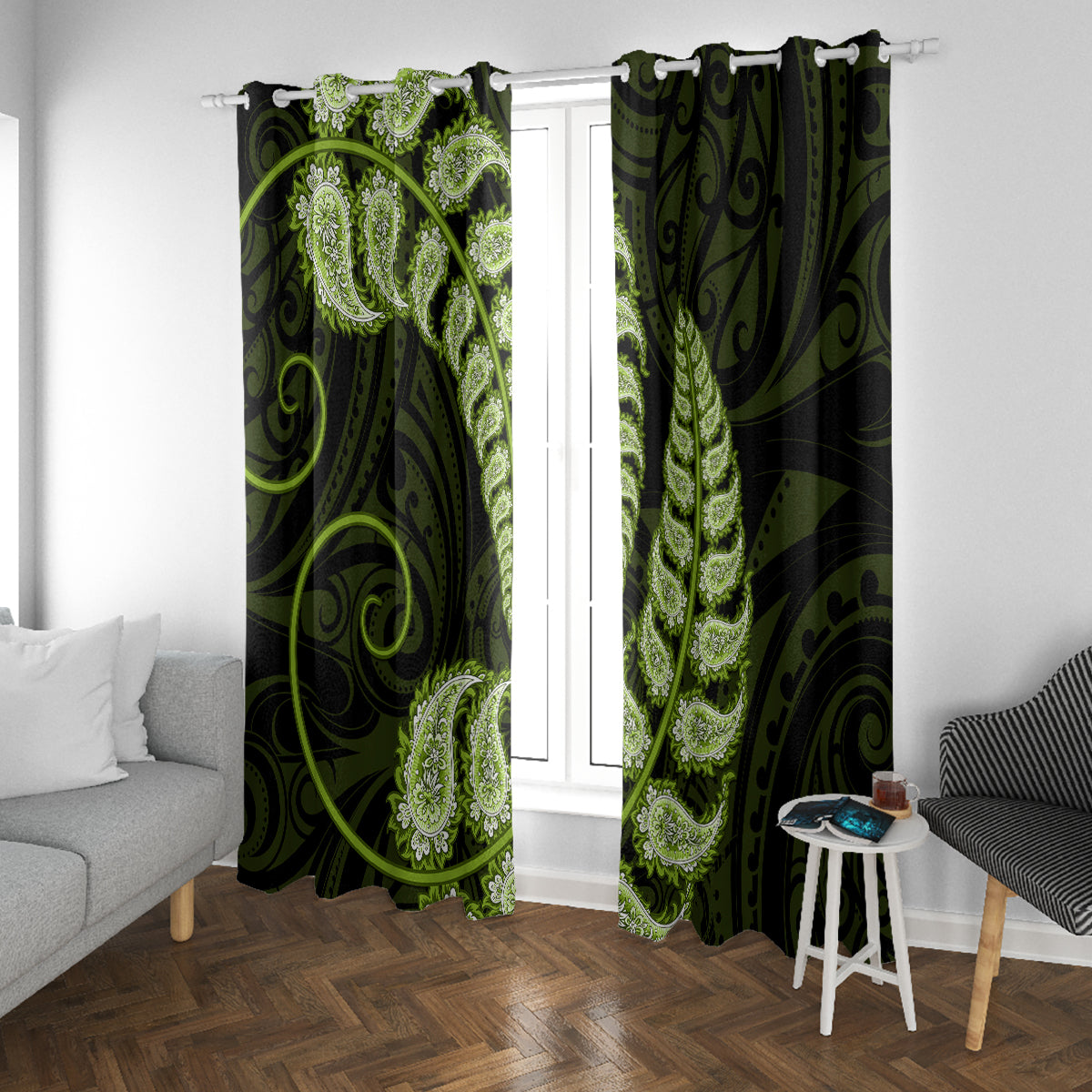 green-new-zealand-paisley-silver-fern-window-curtain-aotearoa-maori