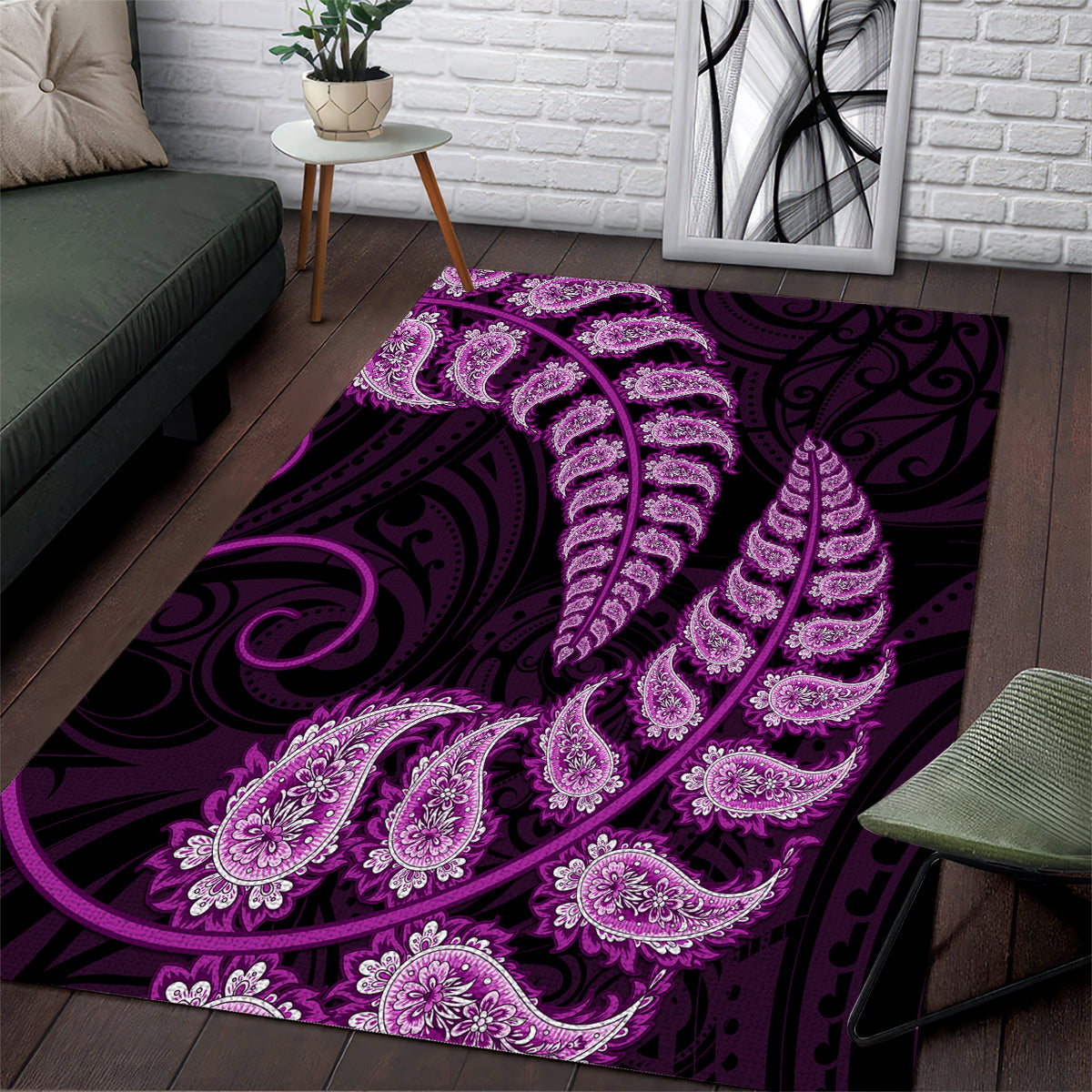 Purple New Zealand Paisley Silver Fern Area Rug Aotearoa Maori - Vibe Hoodie Shop