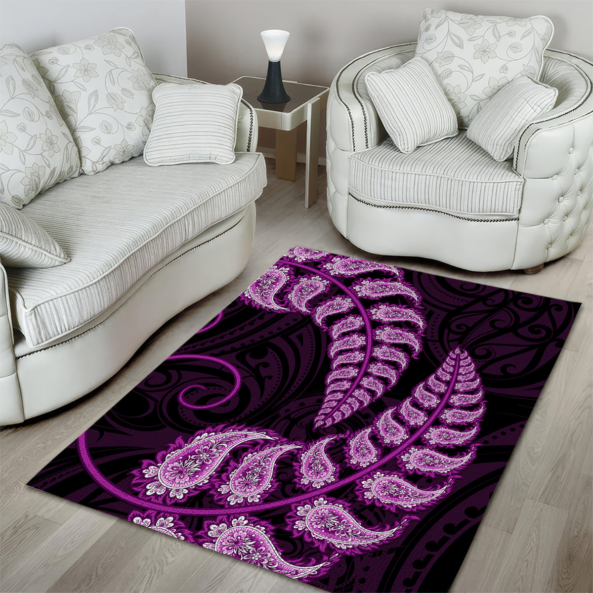 Purple New Zealand Paisley Silver Fern Area Rug Aotearoa Maori - Vibe Hoodie Shop