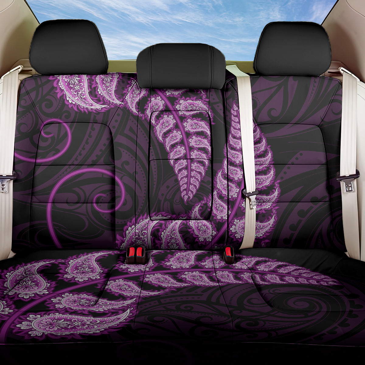 Purple New Zealand Paisley Silver Fern Back Car Seat Cover Aotearoa Maori LT14