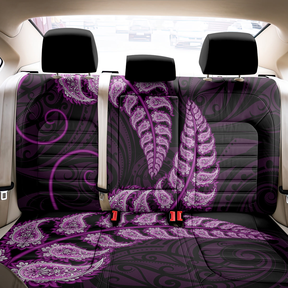 Purple New Zealand Paisley Silver Fern Back Car Seat Cover Aotearoa Maori LT14